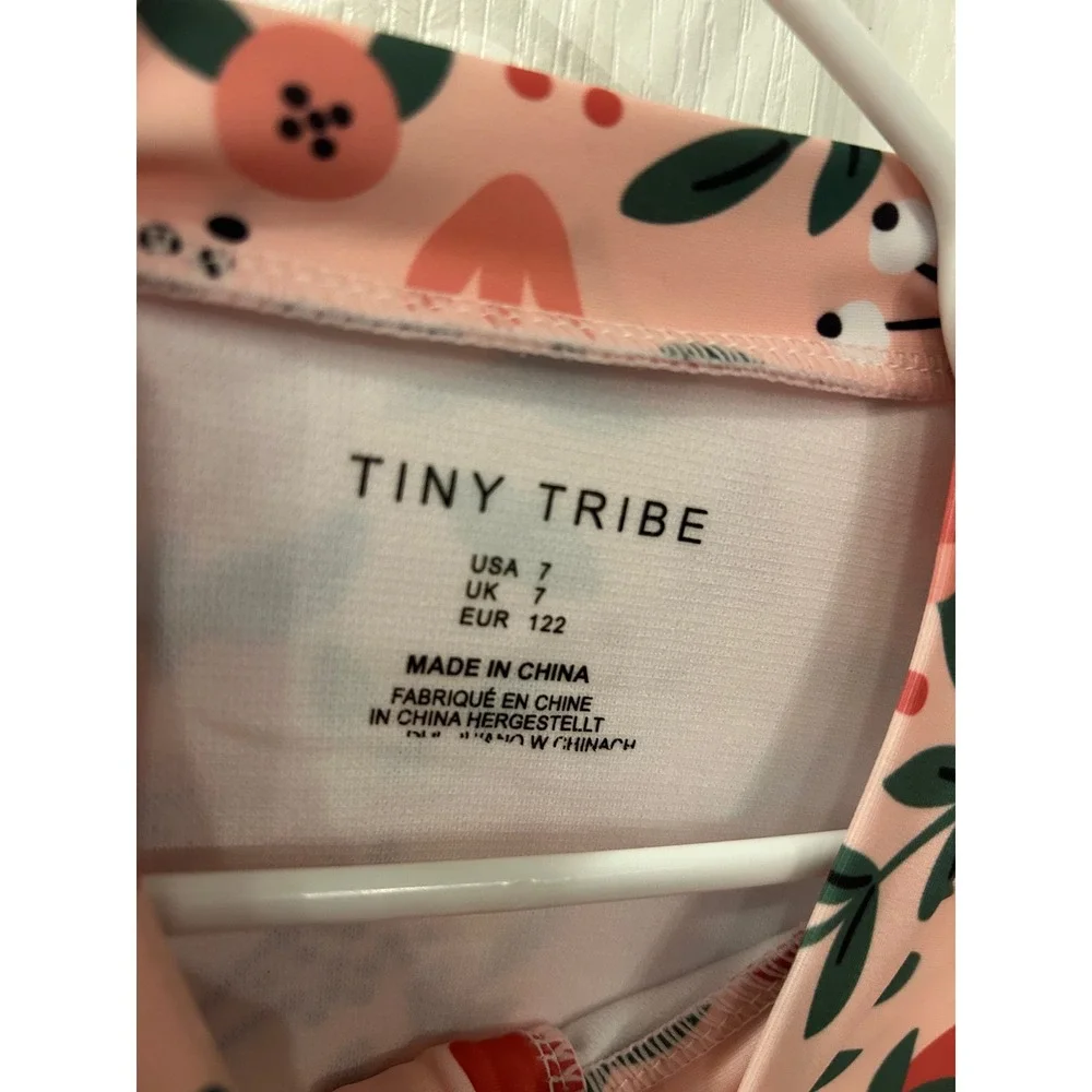 Tiny Tribe One‎ Piece Swimsuit Pink Floral Heart Ruffle Rash Guard Swimwear 7